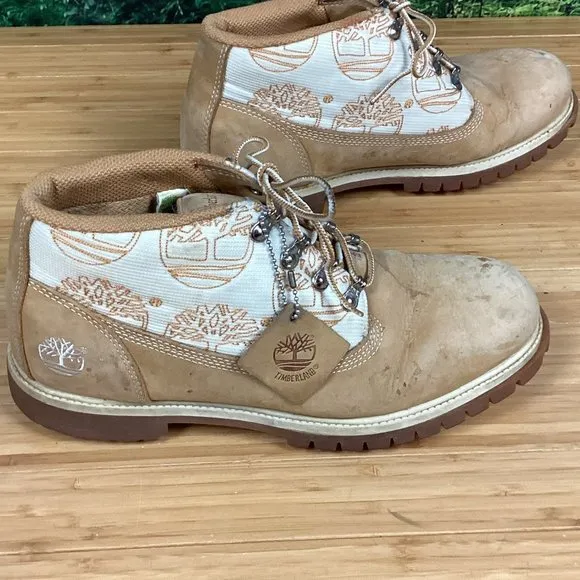 Timberland Tan Leather Tree Logo Combat Boots 10.5M