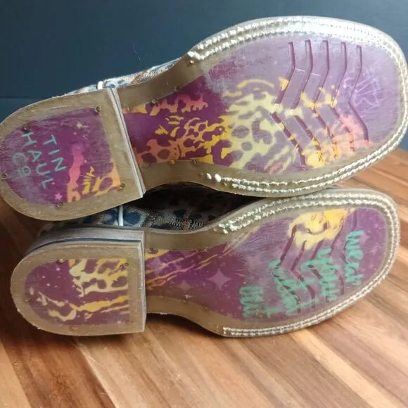 Tin Haul Wild Patch Little Girls Boots Sz 2 Cheetah Sole Leather Growth Spurt‎