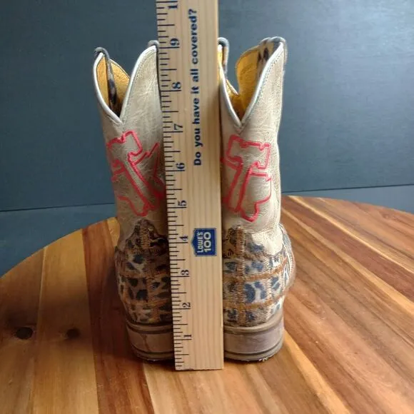 Tin Haul Wild Patch Little Girls Boots Sz 2 Cheetah Sole Leather Growth Spurt‎