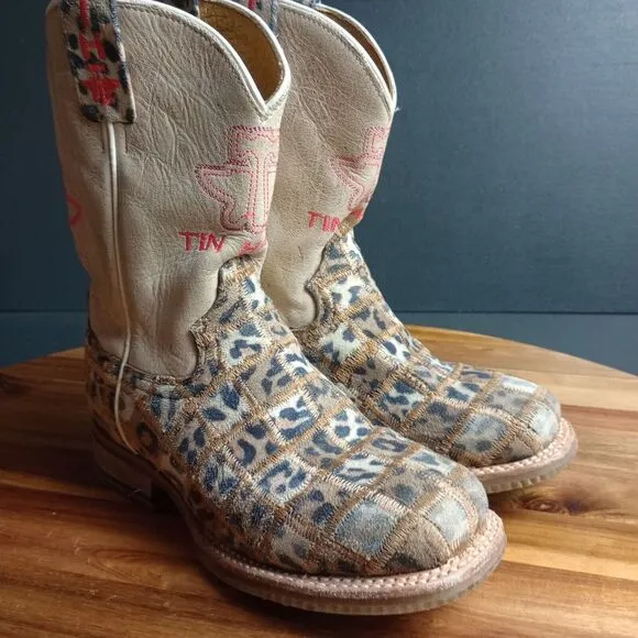 Tin Haul Wild Patch Little Girls Boots Sz 2 Cheetah Sole Leather Growth Spurt‎