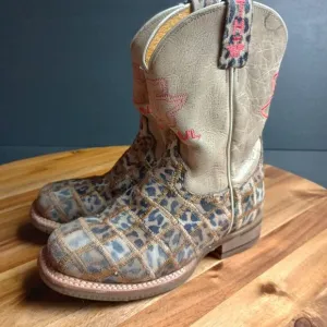 Tin Haul Wild Patch Little Girls Boots Sz 2 Cheetah Sole Leather Growth Spurt‎