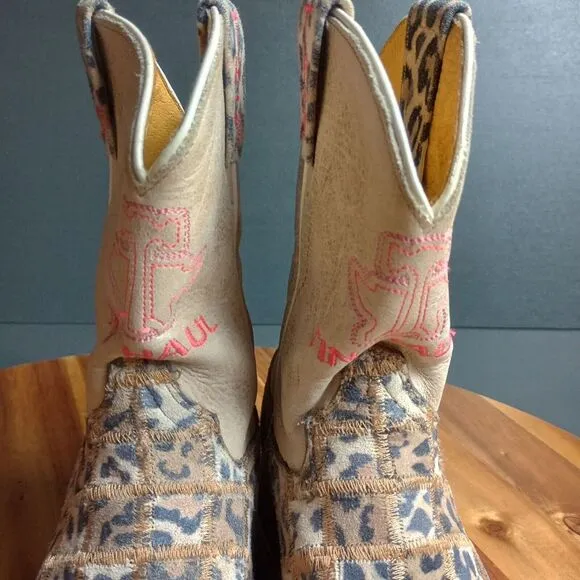 Tin Haul Wild Patch Little Girls Boots Sz 2 Cheetah Sole Leather Growth Spurt‎