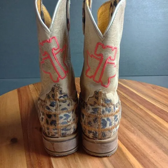 Tin Haul Wild Patch Little Girls Boots Sz 2 Cheetah Sole Leather Growth Spurt‎