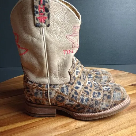 Tin Haul Wild Patch Little Girls Boots Sz 2 Cheetah Sole Leather Growth Spurt‎