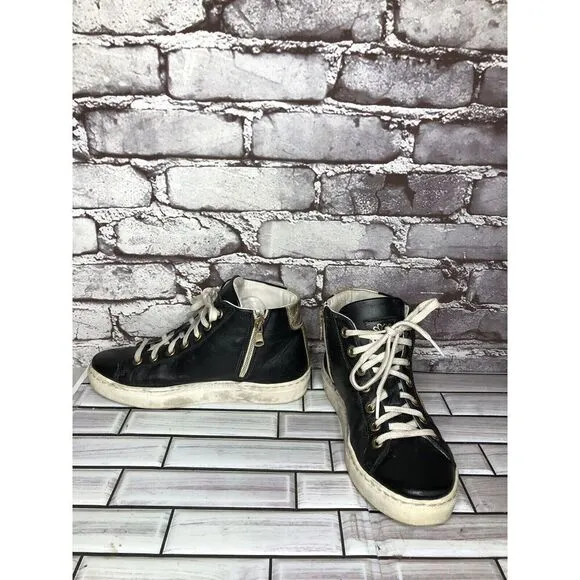 Tiurai Logo Black Leather High Top Lace Up Sneakers Shoes Women’s Sz 36EU/6M US