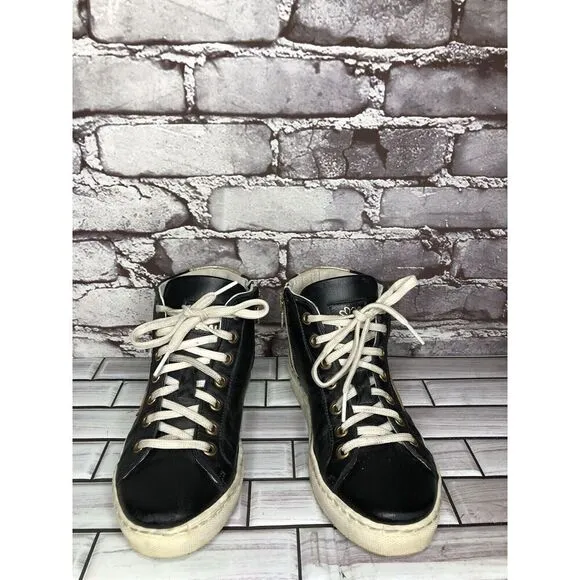 Tiurai Logo Black Leather High Top Lace Up Sneakers Shoes Women’s Sz 36EU/6M US