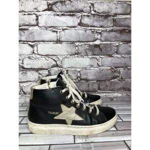 Tiurai Logo Black Leather High Top Lace Up Sneakers Shoes Women’s Sz 36EU/6M US