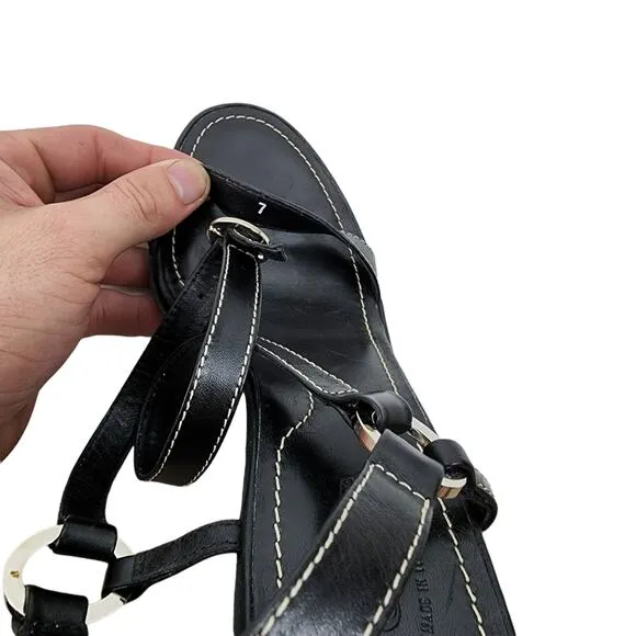 Tods Ankle Wrap Adjustable Strap Black Leather Open Toe Heels Shoes Size 7