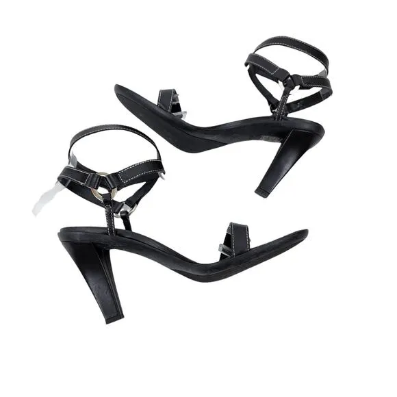 Tods Ankle Wrap Adjustable Strap Black Leather Open Toe Heels Shoes Size 7