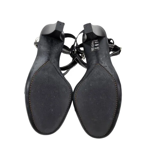 Tods Ankle Wrap Adjustable Strap Black Leather Open Toe Heels Shoes Size 7