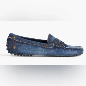 TOD'S Distressed Gommino Denim Driving Shoes
