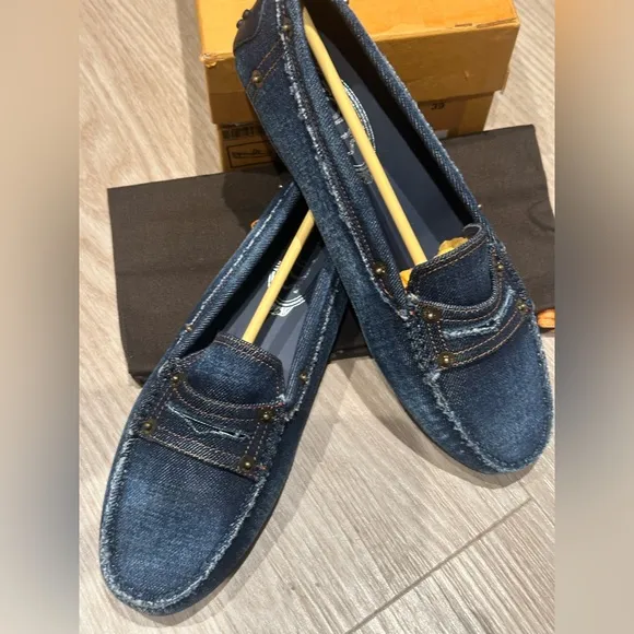 TOD'S Distressed Gommino Denim Driving Shoes