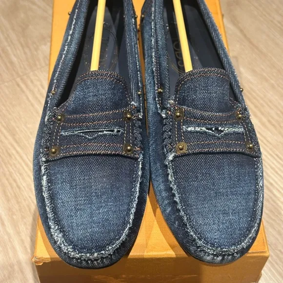 TOD'S Distressed Gommino Denim Driving Shoes