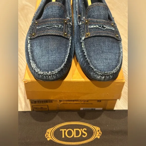 TOD'S Distressed Gommino Denim Driving Shoes