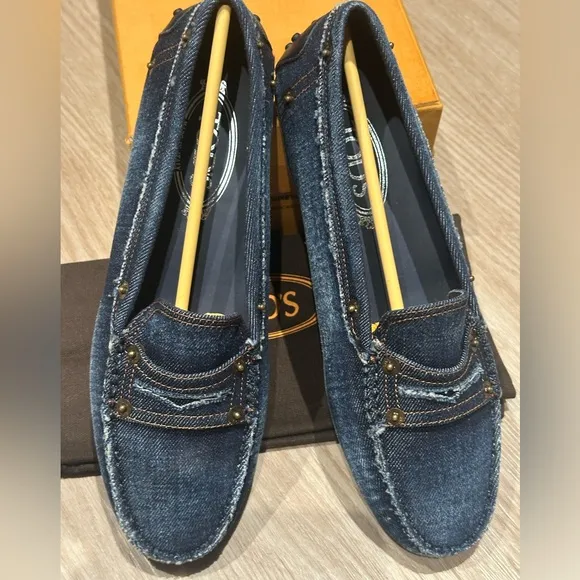 TOD'S Distressed Gommino Denim Driving Shoes