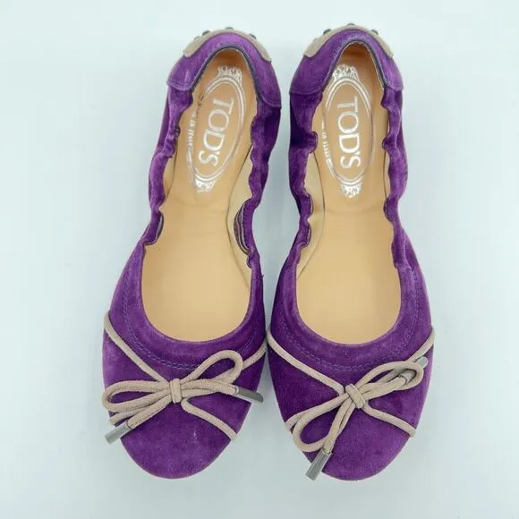 TOD'S | Suede Plain Leather Ballet Flat Shoes Women’s size 6 Purple Comfort $495