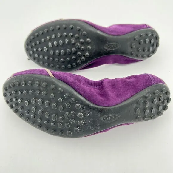 TOD'S | Suede Plain Leather Ballet Flat Shoes Women’s size 6 Purple Comfort $495