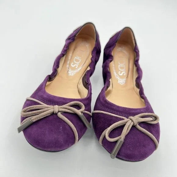 TOD'S | Suede Plain Leather Ballet Flat Shoes Women’s size 6 Purple Comfort $495