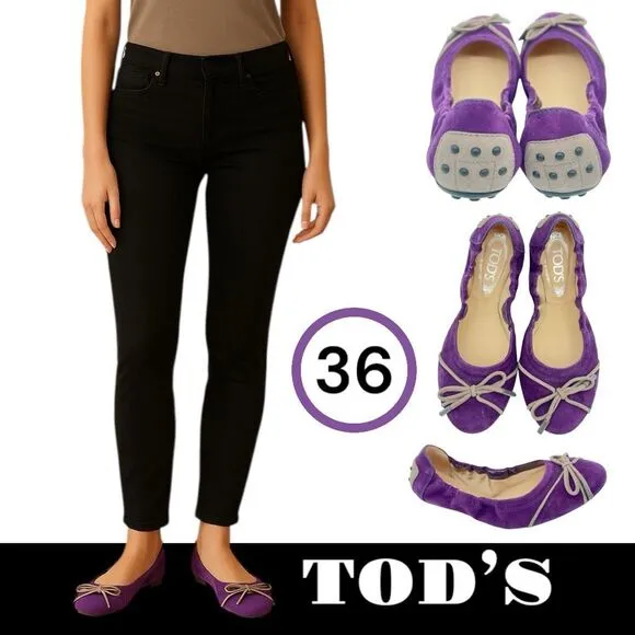 TOD'S | Suede Plain Leather Ballet Flat Shoes Women’s size 6 Purple Comfort $495