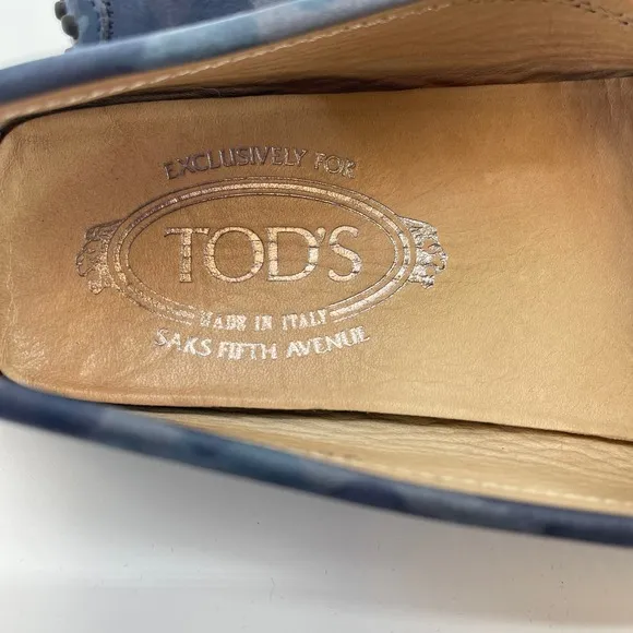 Tods Women’s EU 36.5 US 6.5 Blue Camo Suede Loafer Moc Driving Shoes
