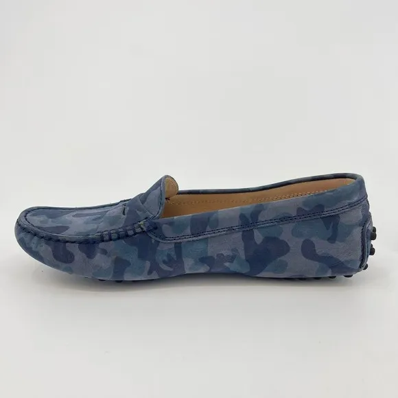 Tods Women’s EU 36.5 US 6.5 Blue Camo Suede Loafer Moc Driving Shoes