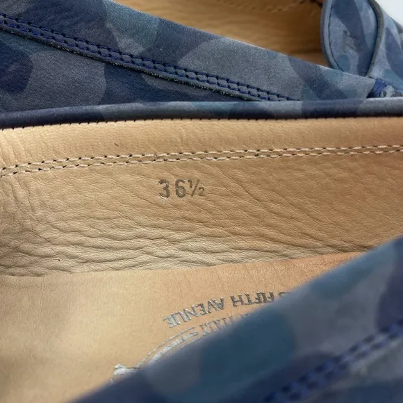 Tods Women’s EU 36.5 US 6.5 Blue Camo Suede Loafer Moc Driving Shoes