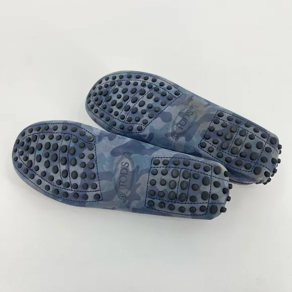 Tods Women’s EU 36.5 US 6.5 Blue Camo Suede Loafer Moc Driving Shoes