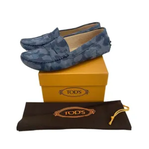 Tods Women’s EU 36.5 US 6.5 Blue Camo Suede Loafer Moc Driving Shoes