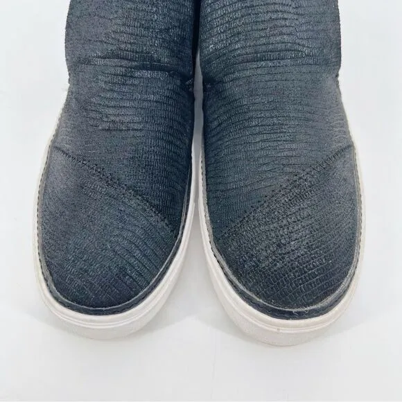 Toms Paxton Slip On Shoes Sneakers Suede Faux Shearling Black Leather Lizard 7