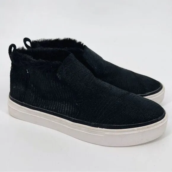 Toms Paxton Slip On Shoes Sneakers Suede Faux Shearling Black Leather Lizard 7