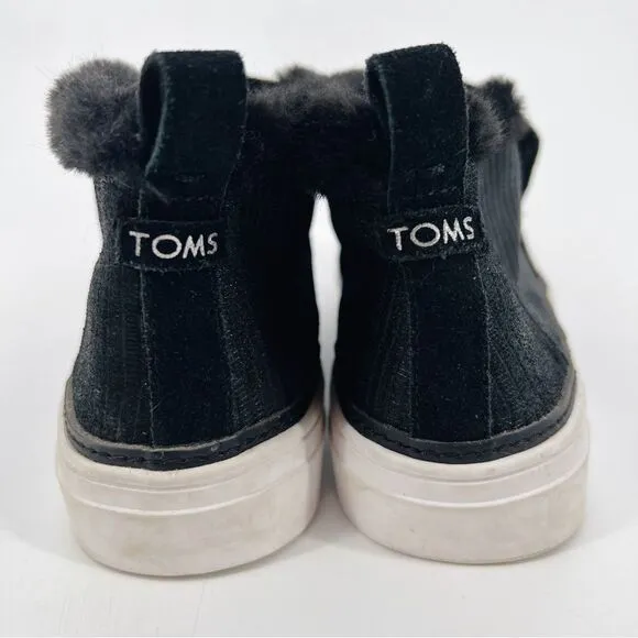 Toms Paxton Slip On Shoes Sneakers Suede Faux Shearling Black Leather Lizard 7