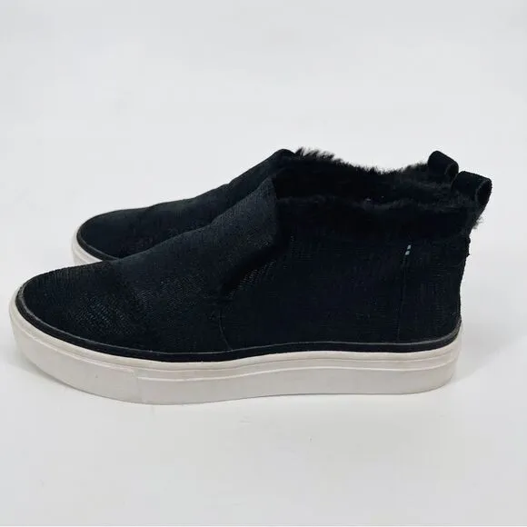 Toms Paxton Slip On Shoes Sneakers Suede Faux Shearling Black Leather Lizard 7