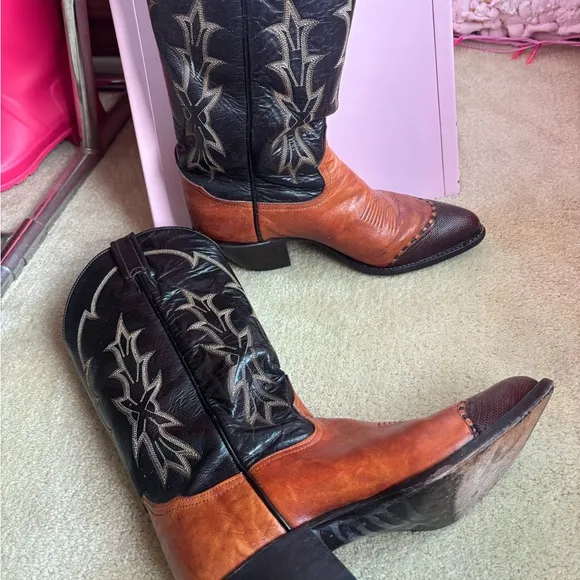 Tony Lama Black and Brown Cowboy Boots Classic Western Design