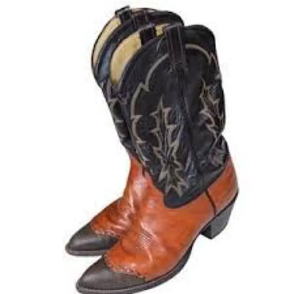 Tony Lama Black and Brown Cowboy Boots Classic Western Design