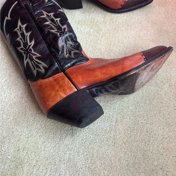 Tony Lama Black and Brown Cowboy Boots Classic Western Design