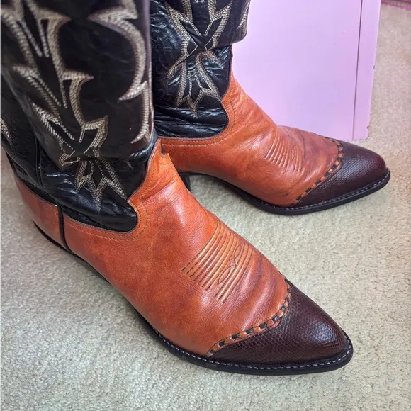 Tony Lama Black and Brown Cowboy Boots Classic Western Design