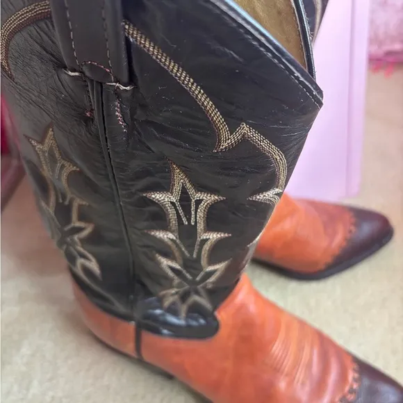 Tony Lama Black and Brown Cowboy Boots Classic Western Design