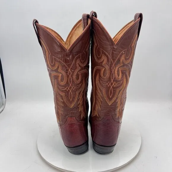Tony Lama Men Size 8.5D 8540 Brown Cognac Exotic Lizard Leather Cowboy Boot
