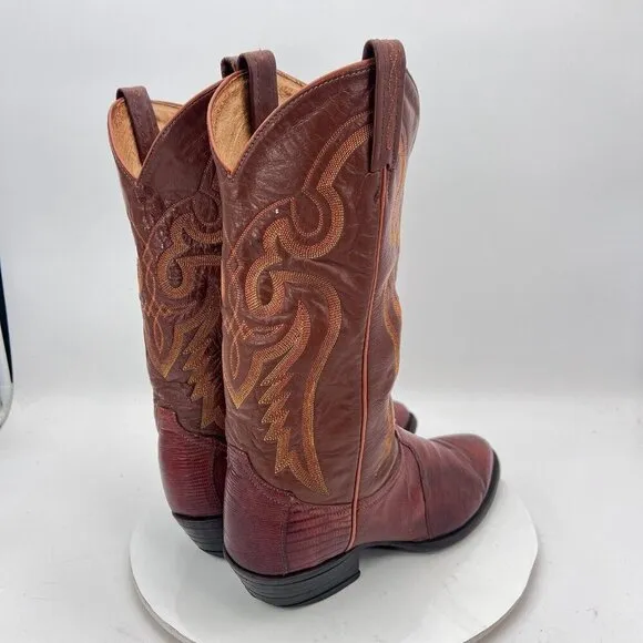 Tony Lama Men Size 8.5D 8540 Brown Cognac Exotic Lizard Leather Cowboy Boot