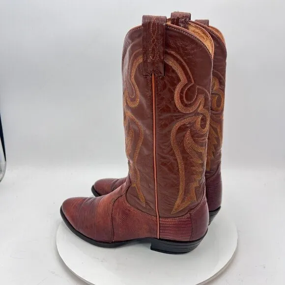 Tony Lama Men Size 8.5D 8540 Brown Cognac Exotic Lizard Leather Cowboy Boot