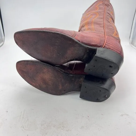 Tony Lama Men Size 8.5D 8540 Brown Cognac Exotic Lizard Leather Cowboy Boot