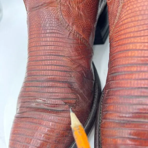 Tony Lama Men Size 8.5D 8540 Brown Cognac Exotic Lizard Leather Cowboy Boot