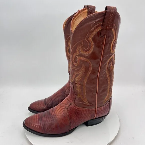 Tony Lama Men Size 8.5D 8540 Brown Cognac Exotic Lizard Leather Cowboy Boot