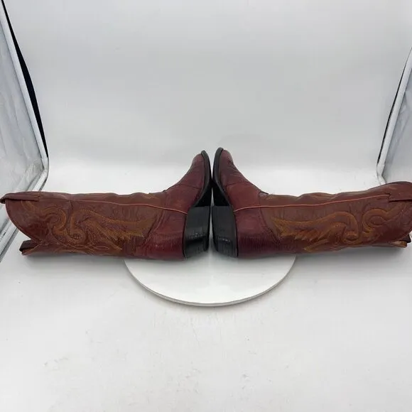 Tony Lama Men Size 8.5D 8540 Brown Cognac Exotic Lizard Leather Cowboy Boot