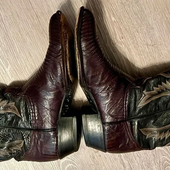 TONY LAMA MEN'S NACOGDOCHES TEJU LIZARD WESTERN BOOTS Almond ROUND TOE 10