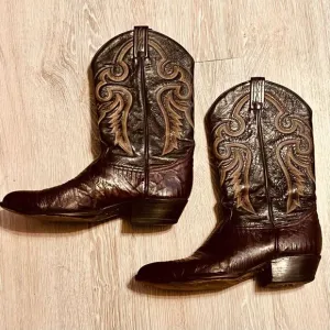 TONY LAMA MEN'S NACOGDOCHES TEJU LIZARD WESTERN BOOTS Almond ROUND TOE 10