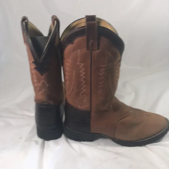 Tony Lama TX 703 Elephant Print Leather Round Toe Kids Western Cowboy Boots