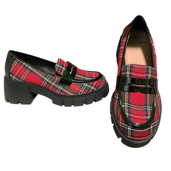 Torrid Betsey Johnson 12WW Punk Rockabilly Red Plaid‎ Creeper Chunky Heel Shoes