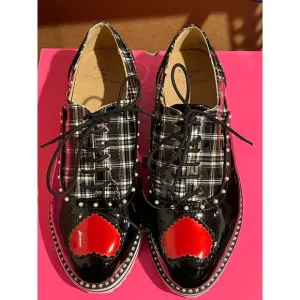Torrid Betsey Johnson 8WW Punk Rockabilly Plaid Heart Tattoo Oxford‎ Shoes New
