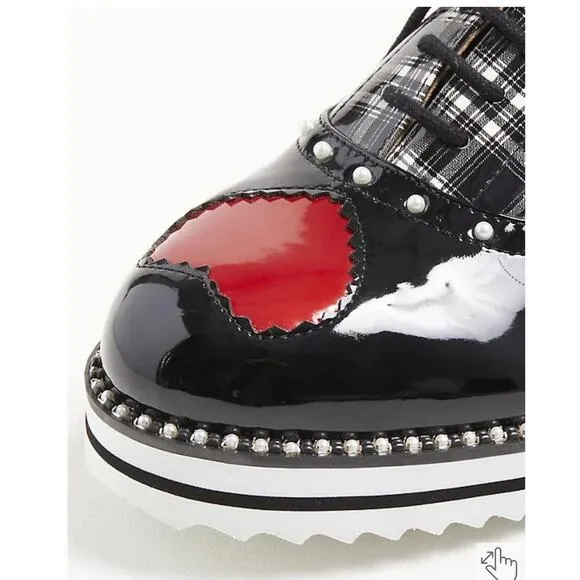 Torrid Betsey Johnson 8WW Punk Rockabilly Plaid Heart Tattoo Oxford‎ Shoes New